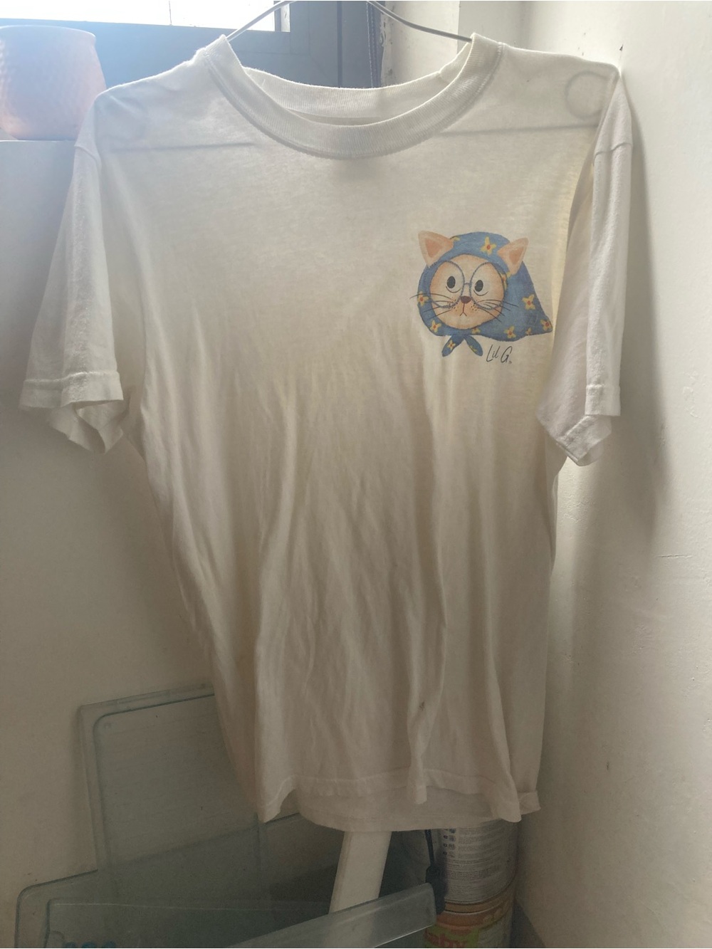 Comfort Colors White Tee with Blue Cat Headscarf Graphic